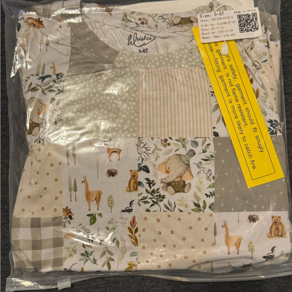 Woodland Patchwork Kids Bamboo Pajama Set - Neutral Animal Print